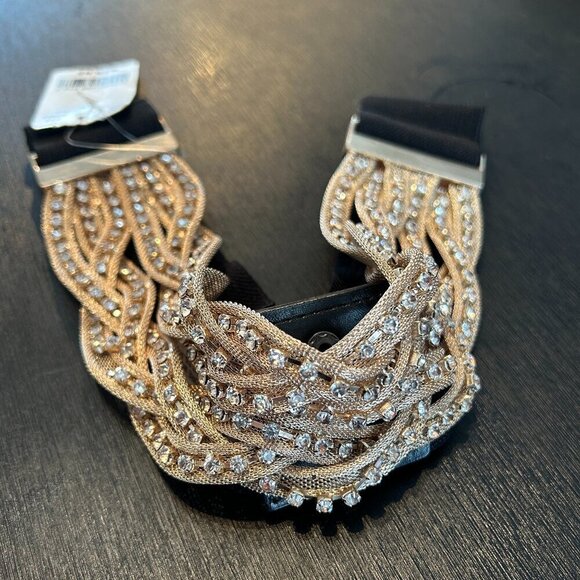 Vtg Le Château Gold Rhinestone Snake Chain Belt Elastic | Taylor Swift Glam 1 Sz - Picture 2 of 11